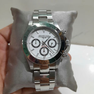 Đồng hồ đeo tay BROOKIANA Chronograph size 42mm dây kim loại mặt trắng thép đúc Second Hand