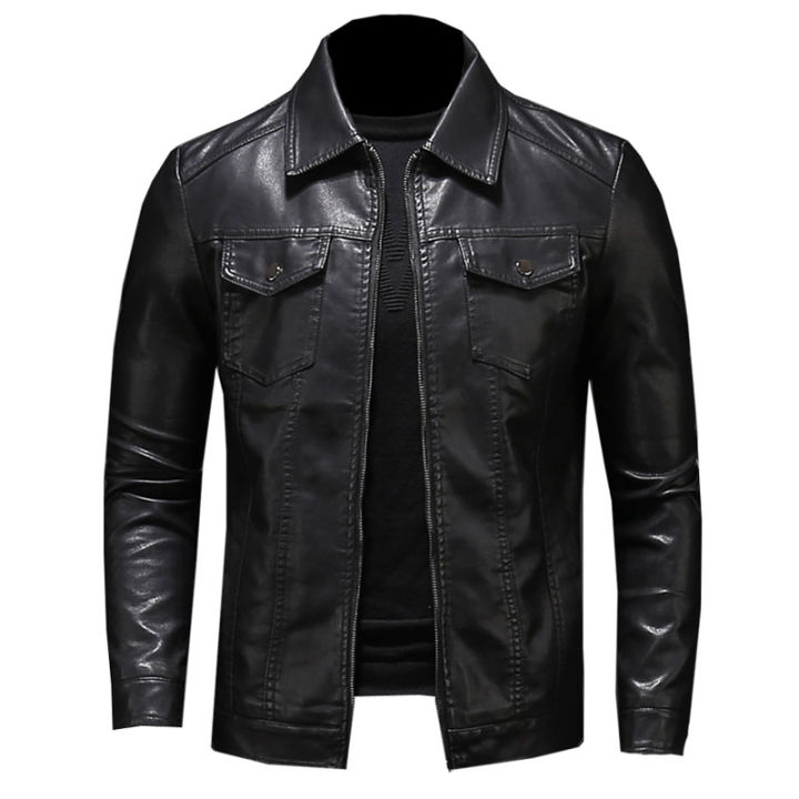 2023 Men's Motorcycle Leather Jacket Large Size Pocket Black Zipper Lapel  Slim Fit Male Spring and Autumn High Quality Pu Coat M-5Xl Lazada PH