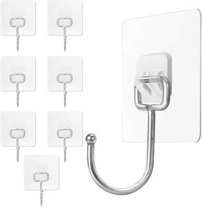 Adhesive Hooks 8 Pack Sticky Hooks Transparent Reusable Removable 33 lb (max) Capacity Adhesive Hooks for Hanging Wall Hooks for Heavy Duty Hanging Can be Use for Kitchen Bathroom Shower
