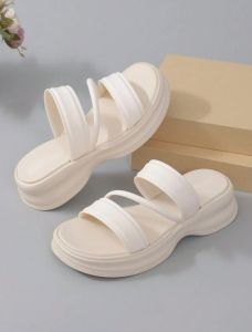 6CM Womens Korean Version Fairy Style Thick Heel Flods Wear One-Line Sandals