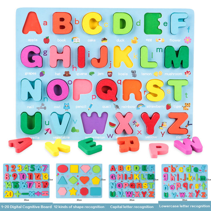 Educational Toy Wooden Alphabet Puzzle ABC Numbers Shapes Puzzles Boards  Toys