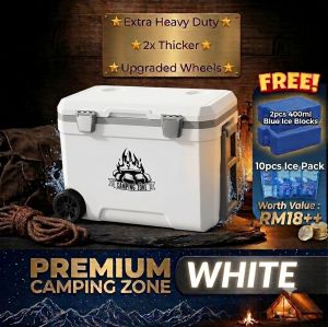 45L Camping Cooler Box with Wheel Trolley Large Ice Box Outdoor Fishing Food Storage Kotak Ais Batu Memancing