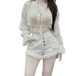 Quần đùi nữ 4 nút kaki jean co giãn nhẹ rách tua rua smlxl