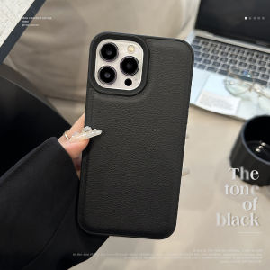 CrashStar Pure Black Leather Hard Shockproof Phone Case For iPhone 15 14 Pro Max 13 12 11 Pro Max Simple Phone Casing Cover Shell