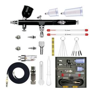 Airbrush Set Double Action with 0.2mm 0.3mm 0.5mm Nozzles Multifunctional Handheld Airbrush Guns with Air Hose Cleaning Set