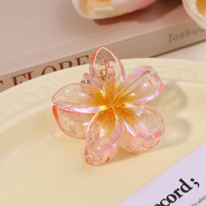 4cm Transparent Glitter Plumeria Hair Clips Gradient Flower Hair Claws Elegant Womens Hair Clip Girls Fashion Hair Clips Sweet Small Claw Clips Hawaiian Style Hair Accessories