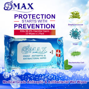 OMAX SG⚡ANTISEPTIC-ANTIBACTERIAL ICY MINT WET WIPES ✨BAG  & TRAVEL ACCESSORIES ✨QTY 1 PACK / 10 WIPES / PACK.
