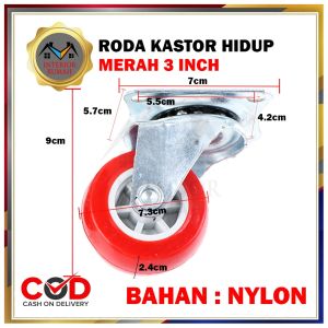 Roda Kastor Nylon 3" inch +REM/HIDUP/MATI Roda PVC Kastor Roda Etalase Roda Lemari FREE SEKRUP