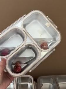 304 Stainless Steel Bento 2/3/4 Grids Lunch Box Microwaveable Rectangle Bento Box Storage Food【24 hours delivery】COD