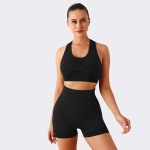 woman seamless yoga suit sport bra and high waist shorts fitness set workout top and shorts