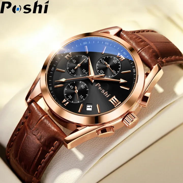 Original POSHI Top Men's Brand Watches Men's Casual Sports Automatic Date  Display Waterproof Quartz Watch Fashion Leather Men Watch Lazada PH