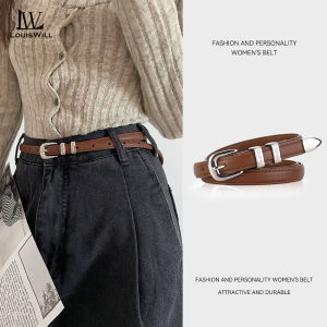 LouisWill Fashion Women Belts Thin Belt Elegant Needle Buckle Design Adjustable Girls Ladies Belt Second-layer Cowhide Long Straps Waistbands Dress Coat Alloy Buckle Decorations