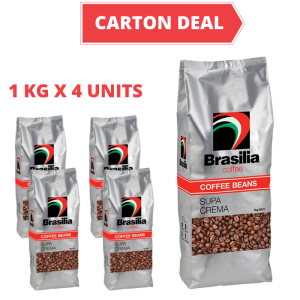 Carton Deal - Brasilia Coffee Beans Espresso Supa Crema 1kg x 4 units Roasted Whole Arabica Coffee Beans