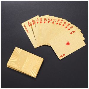 24K Kartu Remi Poker Capsa Plastik Anti Air / Waterproof Gold Foil Poker Prime Playing Card