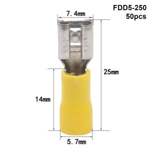 NOBLELUX 50Pcs Insulated Wire Connectors FDD/MDD1.25/2/5.5 2.8/4.8/6.3mm Electrical Crimp Terminal Spade Quick Disconnects