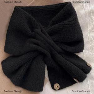 [COD] Fashion Change Neck Guard Shawl Solid Color Cross Scarf Knitted Neckerchief Wrap Neck Warmer Women
