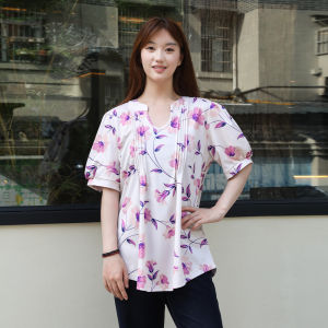 U Neck Tshirt Oversize Women Cotton Loose Puff Sleeves Shirt For Women Floral Knitted Tops For Women Breathable Blouses Women Top Casual Plus Size