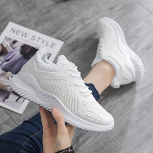 New Korean Style White Rubber Sneakers For Women Lightweight Breathable Casual Running Shoes For Women On Sale（Add One Size）