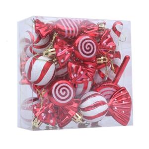 เครื่องประดับต้นคริสต์มาสที่มีสีสันพลาสติกของตกแต่งแบบแขวนเทศกาล18ชิ้นรูปทรงลูกอมและเน้นวันหยุด