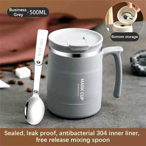 SERENITY 1pcs Portable Coffee Cup Insulated Cup Pot Home Red Breakfast Cup with Spoon Cover Office Water Cup 304 Stainless Steel Mug