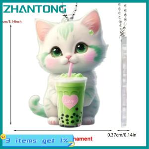 ZHANTONG 1Pcs Flat 2D Cute Kitten Rearview Mirrors Pendant Car Hanging Ornament Car Decoration Accessories Gifts For Women Men Decoration