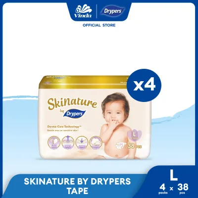 Skinature by Drypers Baby Tape Diapers NB66/ S58/ M44/ L38/ XL32 (4 Packs) - Super Soft & Allergen-free