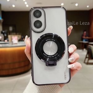 Case OPPO A3 A3x A3 Pro A38 A18 A60 A17 A17K A58 A78 A79 5G A76 A96 A98 A57 A77s Phone Case with Magnetic Holder Clear Luxury New Disign Cover Aesthetic Shockproof Thickened Air Cushion Anti-Fall Casing