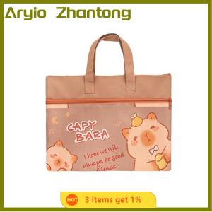 Aryio Canvas Capybara Students Tutorial Bag Large-capacity With Zipper Tote School Packet School Office Supplies File Bag Student