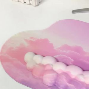 (HD1)4PCS Cloud Mouse Pad and Keyboard Wrist RestExtended Large Desk Mat Pad SetMemory Foam Non-Slip Ergonomic Gaming Mouse Pad Wrist Support for Computer Laptop Home Office Pink Sky