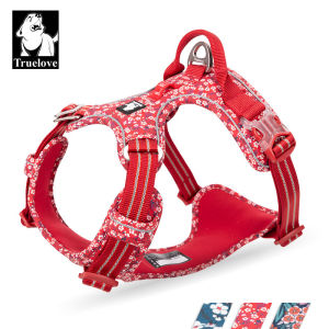 TRUELOVE Front Nylon Dog Harness Floral Cotton No Pull Soft Adjustable Pet Harness Reflective for Small Medium Large Dogs Running Training