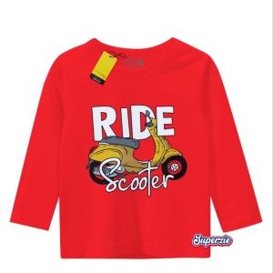 Kaos anak laki laki lengan panjang motif kendaraan motor vespa SCOOTER merah adem sablon plastisol