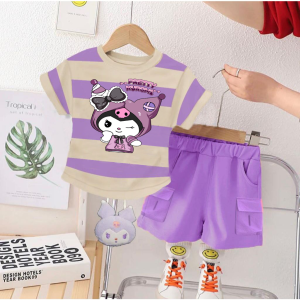 Set Kaos Salur Dan Celana Pendek Kargo Anak Perempuan Motif Terbaru Usia 1-6 tahun Karakter Kuromi Cinnamoroll