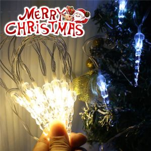 Christmas Icicle String Lights 3M20LED 1.5M10LED Battery Operated Warm White LED Fairy Lights Xmas Window Tree Decor