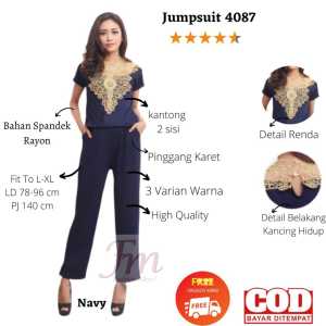 Femme Ols Jumpsuit Renda Kerancang Import Mewah Kaos Spandek Rayon Premium 4087 Wanita High Quality