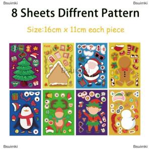 [COD] Bsuimki 8 Tấm Trẻ Em Bên Trang Trí Đồ Chơi Giáng Sinh Câu Đố Dán Tạo Ra Riêng Bạn Santa Claus DIY Make-A-Face Trò Chơi Ghép Hình