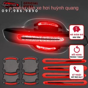 Miếng dán phản quang carbon 3D tay nắm cửa ô tô 8 miếng Epoxxy bảo vệ chống trầy xước hõm nắm cửa ô tô giúp lái xe an toàn ban đêm hiệu quả