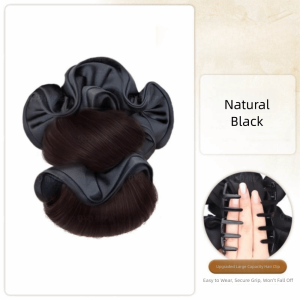 GOUPO พร้อมยางรัดผม คลิปหนีบผมแบบบัน ฟูฟ่อง วัสดุสังเคราะห์ คลิปผมวิก ใหม่ ดำ วิกผมหัวกลม ผู้หญิง