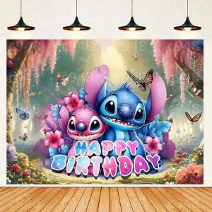 SDSXCartoon Lilo Stitch Background Birthday Party Decoration Background Supplies Banner Backdrop Baby Shower Photo StudioFYK
