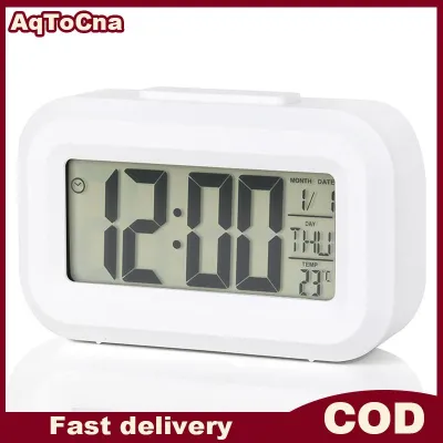 AqToCna Đa chức năng kỹ thuật số Đồng hồ báo thức điện tử kỹ thuật số màn hình máy tính để bàn đồng hồ ngày hiển thị nhiệt độ với ánh sáng ban đêm