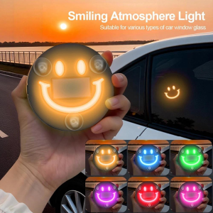 JBMBHC Solar Powered Car Smile LED Neon Light 7 Colors USB-C Rear Windshield Atmosphere Light Vibration Sensing Car Interior Accessories