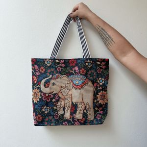 ZEFAN กระเป๋าผ้าใบแฟชั่นปักถักร้อยกระเป๋าสตรีความจุขนาดใหญ่ กระเป๋าช้อปปิ้งมือถือความจุขนาดใหญ่