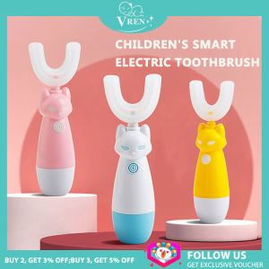 VREN 360 Degrees Kids Sonic Electric Toothbrush Childrens Electric Toothbrush Baby U-Shaped Toothbrush Silicon IPX6 Waterproof Automatic Ultrasonic Teeth Tooth Brush Cartoon Fox Pattern