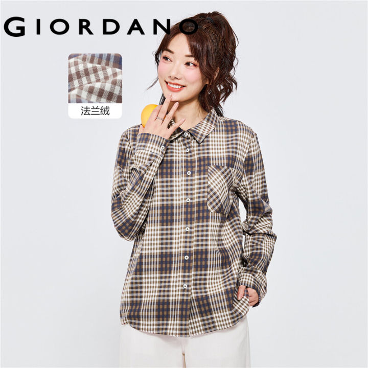 GIORDANO Women Shirts 100% Cotton Flannel Long Sleeve - Main Image