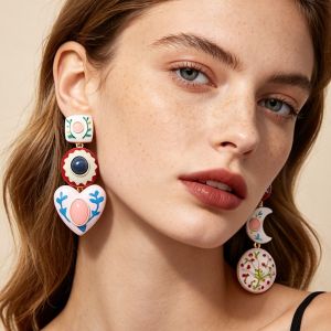 RIN9353 Creative Asymmetrical Enamel Dangle Earrings Flower Charm Bohemian Dangle Earring Temperament Ear Stud Geometric Stud Earrings Beach
