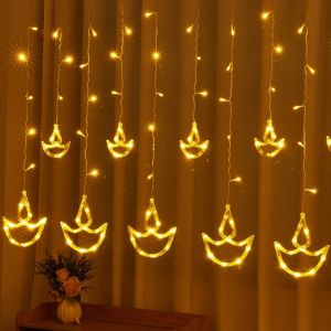 Lampu Diwali 5 Meter Deepavali Lights 158Led Led Candle Diya Light Curtain Lights For Indian Diwali Deepavali Decoration