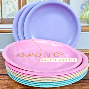 12 piring cekung 9 inch baru warna cantik bahan semi superware tebal plastik dop terlaris