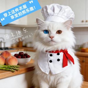 Pet Chef Hat Set for Cats & Dogs – Small Dog Chef Costume Photo Prop Outfit