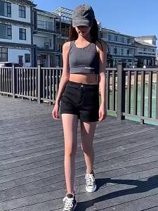 IELGY denim shorts womens summer new elastic a-line high waist skinny tights