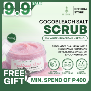 [ 20X WHITENING CREAM + RETINOL ] Greenika Cocobleach Salt Scrub Face & Body Scrub Whitening Skin FIrming Fine Lines Wrinkles Dark Spot Remover Repairs Dead Skin Cells Spa Body Scrub Whitens Works Best with Beauty Body Wash Skin Care Product