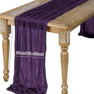 1.8/3.4m Pleated Table Runner Pink Ivory Gauze cheesecloth Tablecloth Semi-Sheer Crinkle Table Cover Boho Rustic Decorations Bridal Shower Wedding Decor Birthday Chirstmas Table Decoration